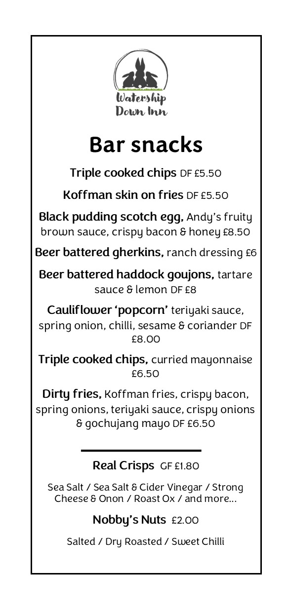 Bar Snacks menu