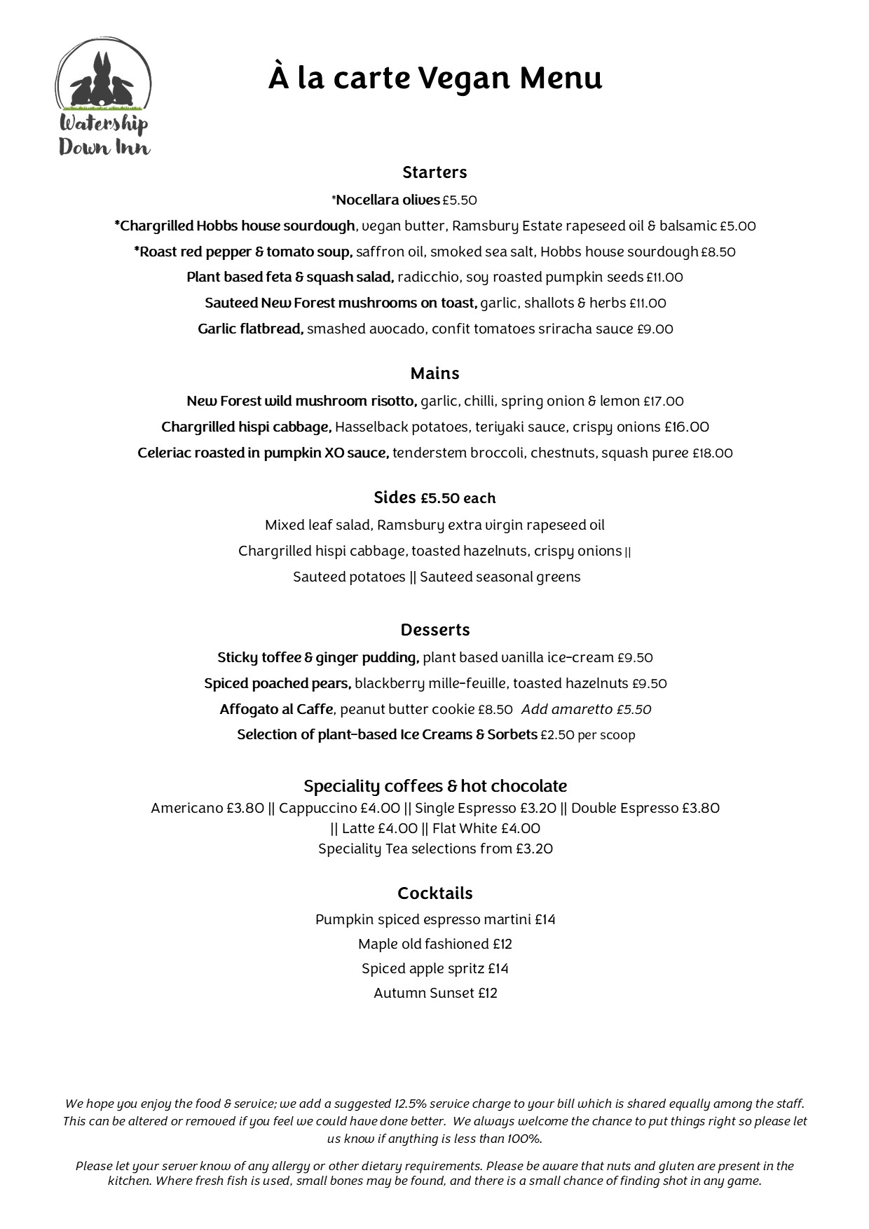 À la carte menu